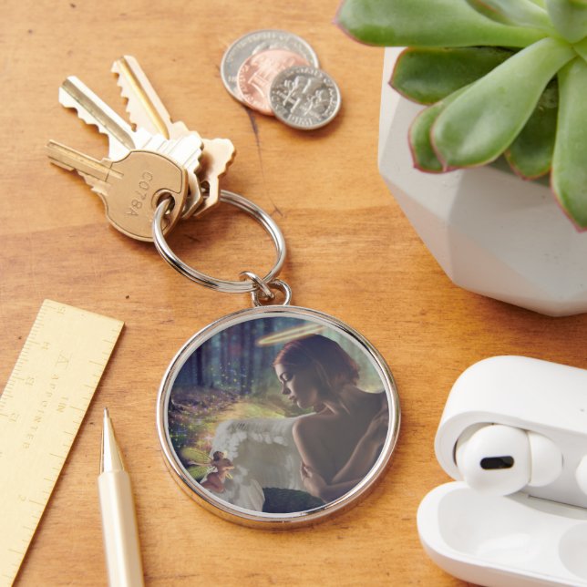Beautiful Angel with Fairy Fantasy Art Key Ring (Desk)