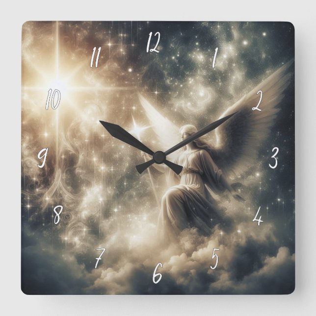 Beautiful Angel with Wings Square Wall Clock (Front)