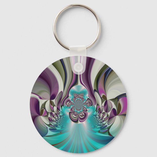 Beautiful Angelic Purple and Cyan Abstract Print Key Ring (Front)