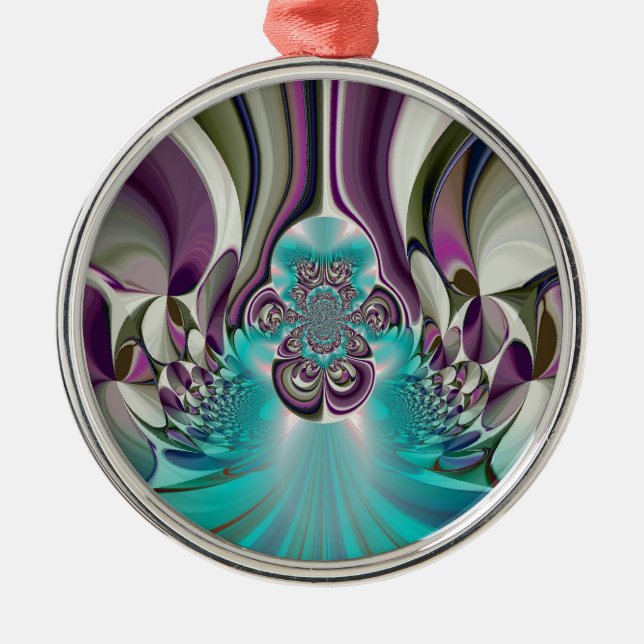 Beautiful Angelic Purple and Cyan Abstract Print Metal Ornament (Front)