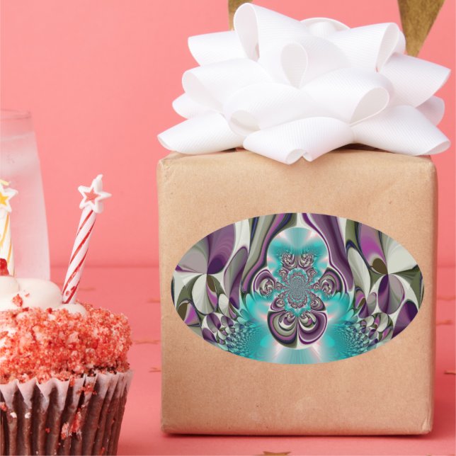 Beautiful Angelic Purple and Cyan Abstract Print Oval Sticker (Party)