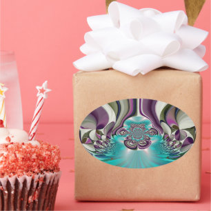 Beautiful Angelic Purple and Cyan Abstract Print Oval Sticker