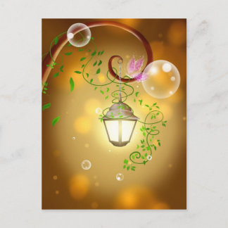 Beautiful animated fairy lantern postcard