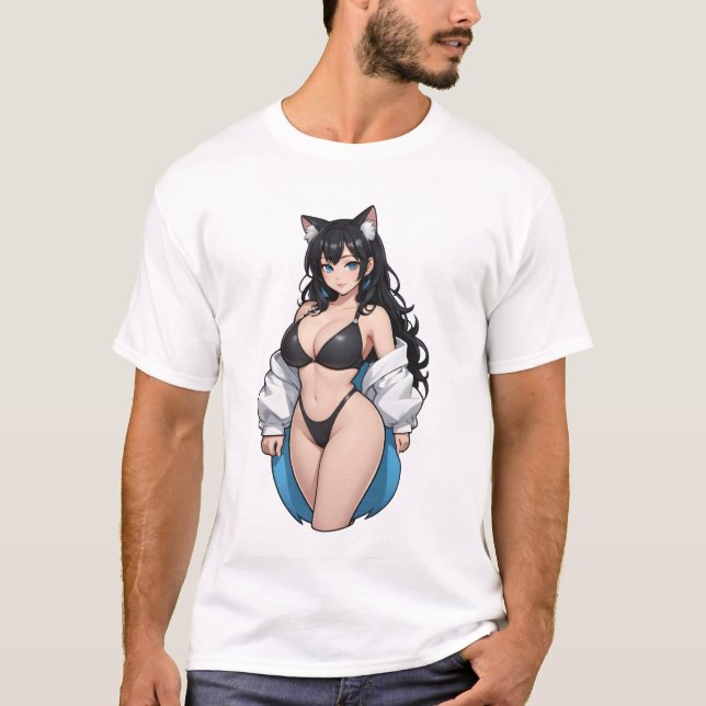 Beautiful anime cat girl T-Shirt (Front)