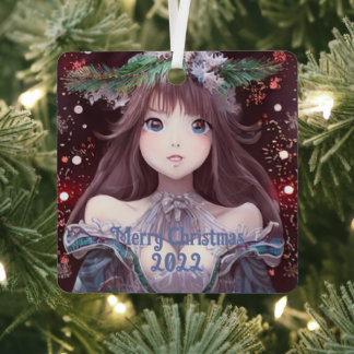 Beautiful Anime Christmas Girl Metal Tree Decoration
