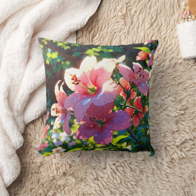 Beautiful anime flowers illustration cushion (Blanket)