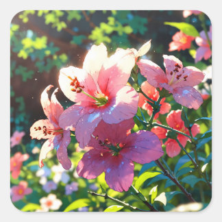 Beautiful anime flowers illustration square sticker