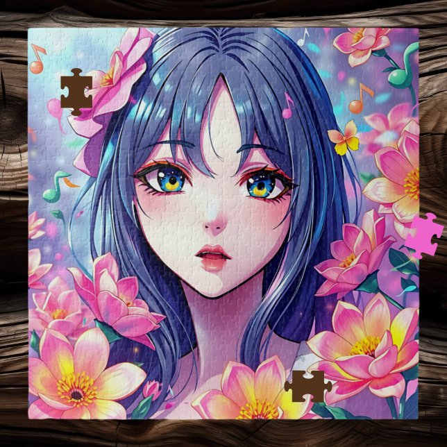 Beautiful Anime Girl and Flowers Jigsaw Puzzle (Creator Uploaded)