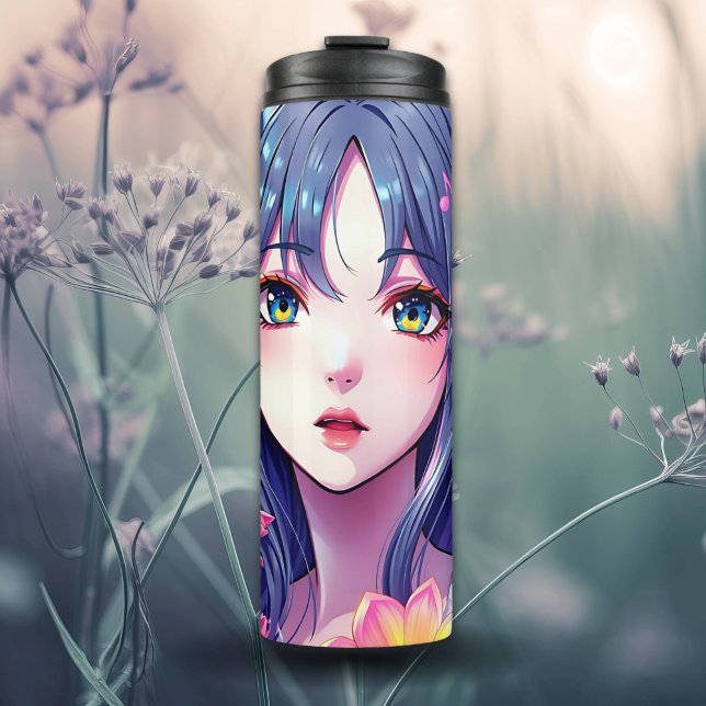 Beautiful Anime Girl and Flowers Thermal Tumbler (Creator Uploaded)
