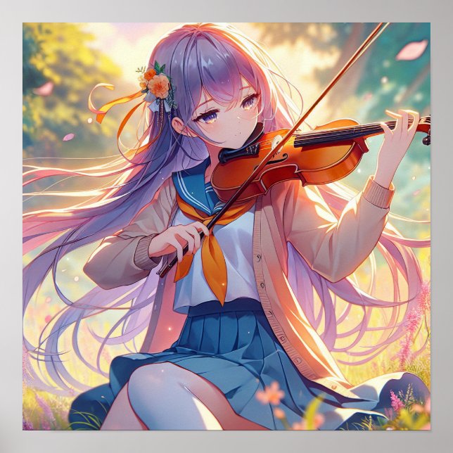Beautiful Anime Girl Playing the Violin Poster (Front)