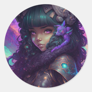 Beautiful Anime Girl Warrior Classic Round Sticker