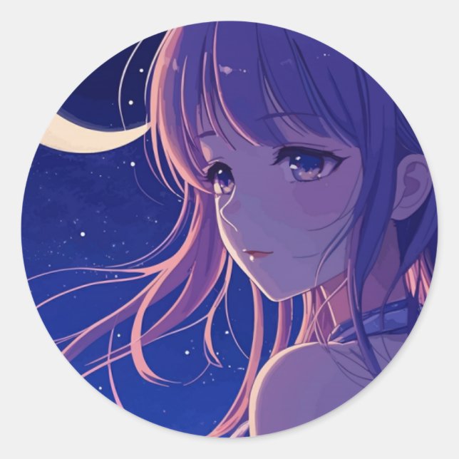 Beautiful Anime purple Girl Classic Round Sticker (Front)