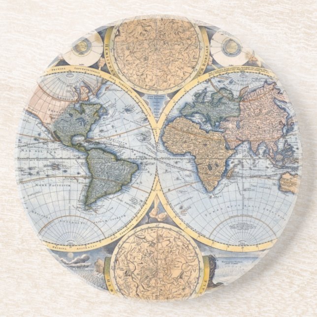 Beautiful Antique Atlas Map Coaster (Front)