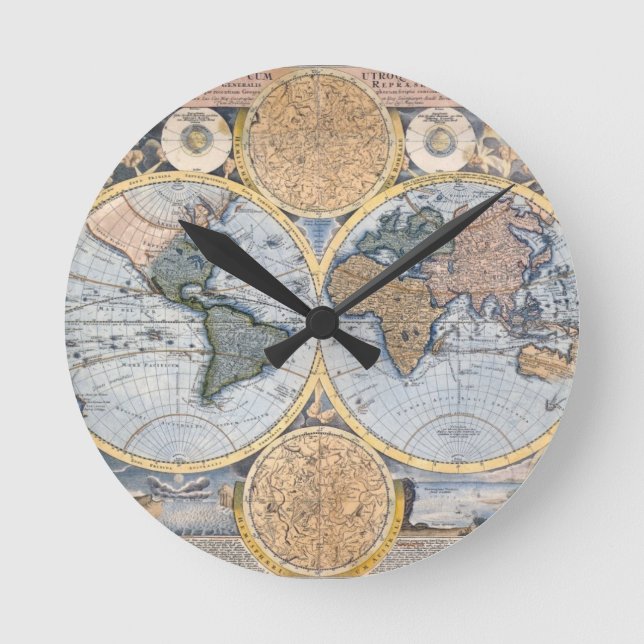 Beautiful Antique Atlas Map Round Clock (Front)