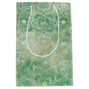 Beautiful antique design green and gold  medium gift bag