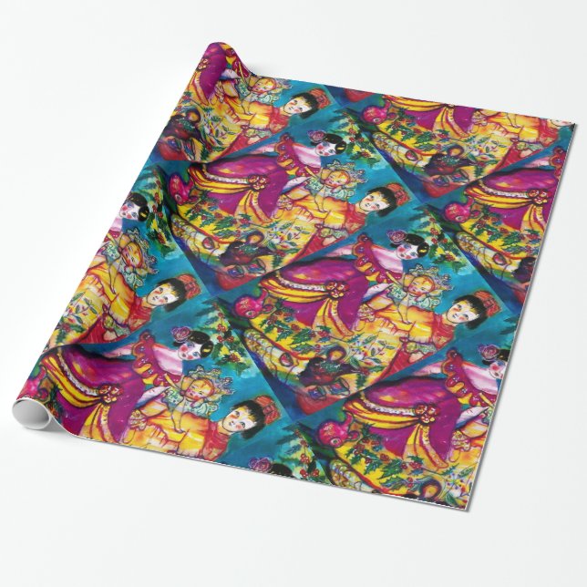 BEAUTIFUL ANTIQUE DOLLS AND CHRISTMAS ORNAMENTS WRAPPING PAPER (Unrolled)