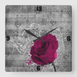 Beautiful antique hot pink rose paint splatter square wall clock