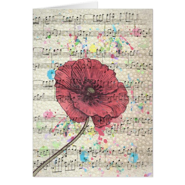 Beautiful antique poppy flower music notes (Front)