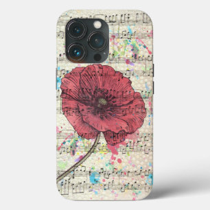 Beautiful antique poppy flower music notes iPhone 13 pro case