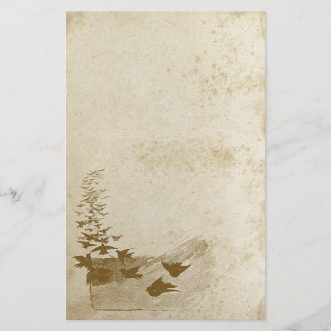 Beautiful Antique Stained Bird Stationery Paper (Front)