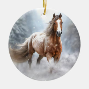Beautiful Appaloosa Horse in the Snow Christmas Ceramic Ornament