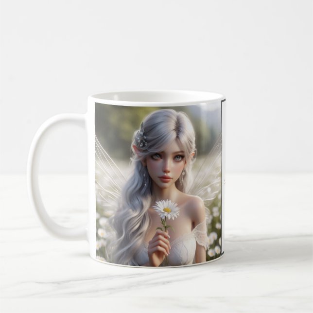 Beautiful April Fairy in Daisies Coffee Mug (Left)