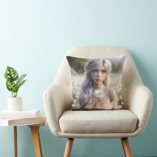 Beautiful April Fairy in Daisies Cushion