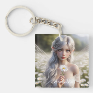 Beautiful April Fairy in Daisies Key Ring
