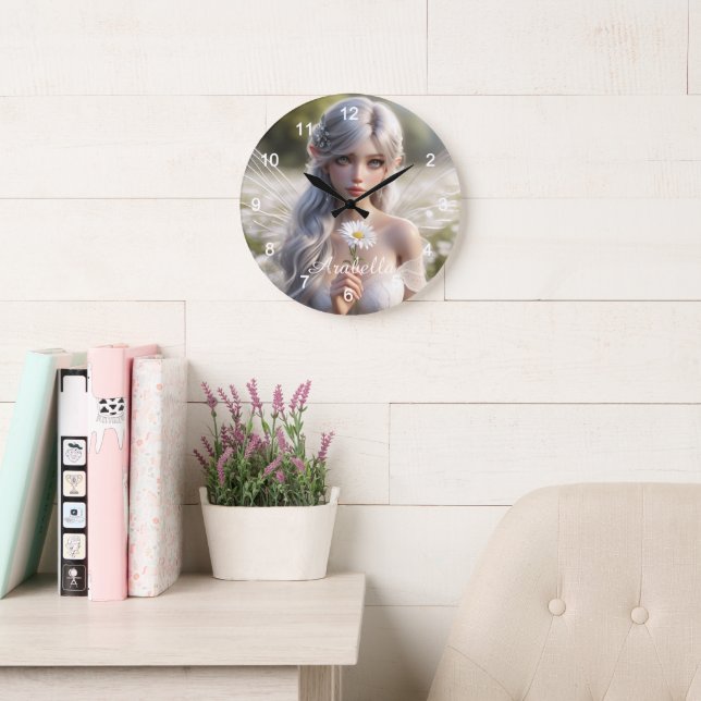 Beautiful April Fairy in Daisies Large Clock (Reading Room)