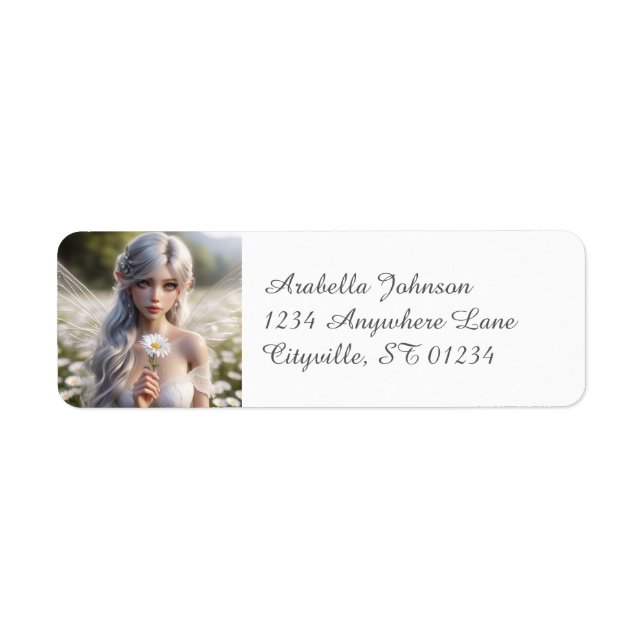 Beautiful April Fairy in Daisies Return Address Label (Front)