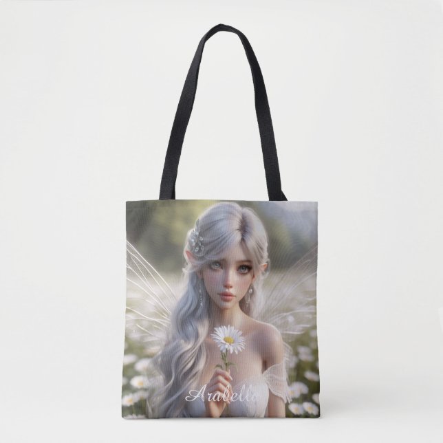 Beautiful April Fairy in Daisies Tote Bag (Front)