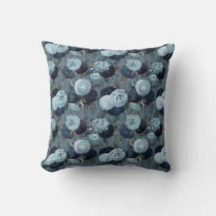 BEAUTIFUL AQUA BLUE FLORAL BOUQUET CUSHION