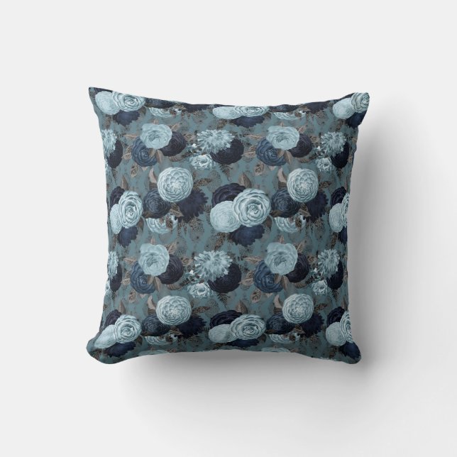 BEAUTIFUL AQUA BLUE FLORAL BOUQUET CUSHION (Front)