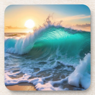 Beautiful Aqua Blue Frozen Ocean Waves Seascape  Coaster