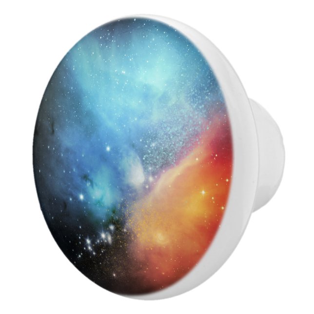 Beautiful Aqua Orange Space Galaxy Universe Ceramic Knob (Right)