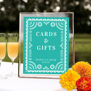Beautiful Aqua Papel Picado Wedding Reception Sign