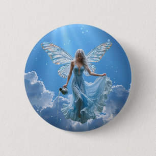 Beautiful Aquarius Fairy in the Clouds 6 Cm Round Badge