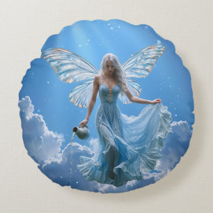 Beautiful Aquarius Fairy in the Clouds Round Cushion