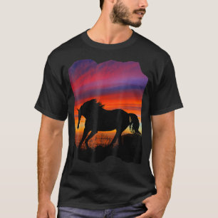 Beautiful Arabian horse sunset silhouette orange p T-Shirt