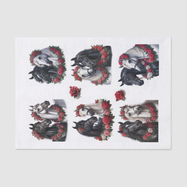 Beautiful Arabian Horses with Red Rose Wreaths Tissue Paper (Front)