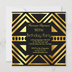 Beautiful Art Deco 50th Birthday Party Gold Black  Invitation