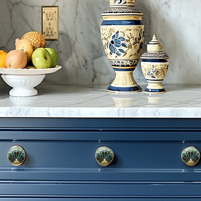 Beautiful Art Deco Blue Gold Turquoise Peacock Ceramic Knob (Creator Uploaded)