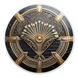 Beautiful Art Deco Elegant Gold & Black Ceramic Knob
