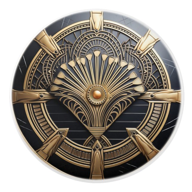 Beautiful Art Deco Elegant Gold & Black Ceramic Knob (Front)