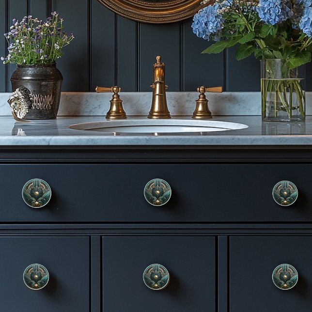 Beautiful Art Deco Elegant Gold Turquoise Green Ceramic Knob (Creator Uploaded)