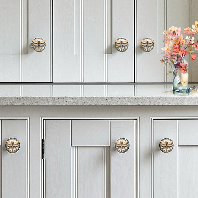 Beautiful Art Deco Enamel Dragonfly Gold Pearls Ceramic Knob (Creator Uploaded)