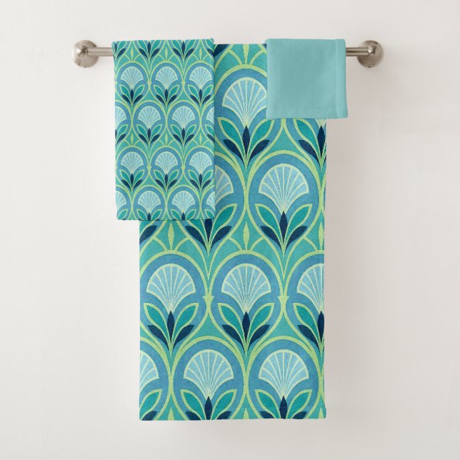 Beautiful Art Deco Floral Bath Towel Set (Insitu)