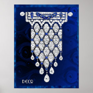 Beautiful Art Deco Jewellery Poster. (Blue) Poster