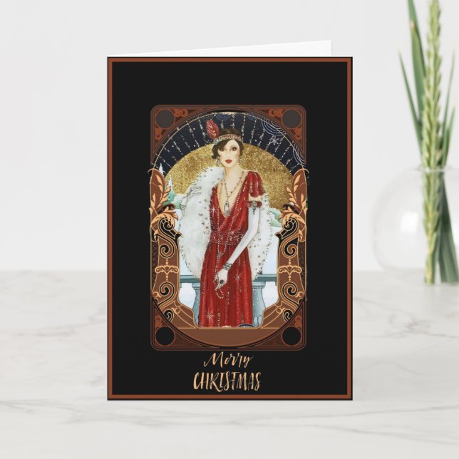 Beautiful Art Deco Lady Christmas Greeting Card (Front)
