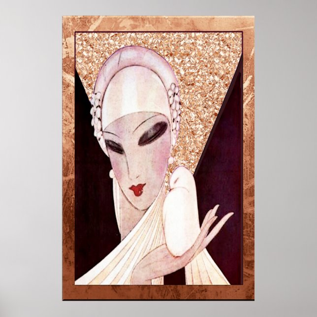 Beautiful Art Deco Lady (with bird) Poster (Front)